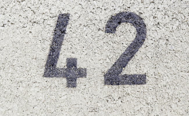 the number 42 painted on a wall.